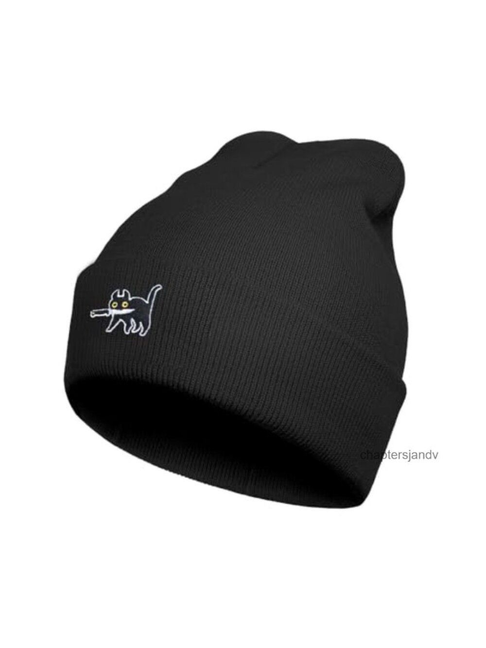 Cat Knife Embroidered Beanie Polyester Winter Hat One Size